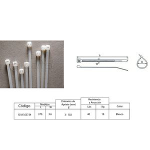 AMARRA CABLE BLANCA 370x3.6MM X BOLSA 10 UNIDADES 1031353734 FNX