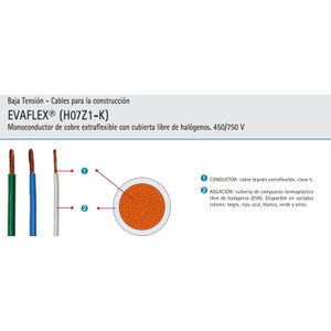CABLE Libre de Halogenos 10.0mm RO 750V 70g 35101070 Cocesa