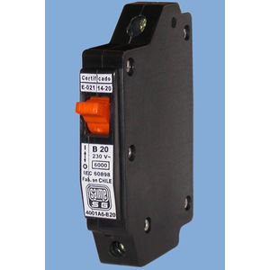 INTERRUPTOR AUTOMATICO TERMOMAGNETICO AMERICANO 1x20A CURVA B NEGRO ART 4001A6-B20 SAIME SG 4120105 Saime