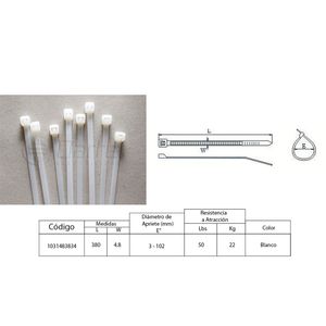 AMARRA CABLE BLANCA 380x4.8MM X BOLSA 10 UNIDADES 1031483834 FNX