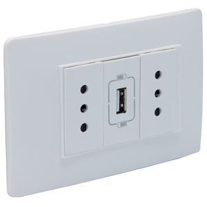 ENCHUFE DOBLE 10A CON CARGADOR USB PLACA ARMADA BLANCA 8131402 Bticino