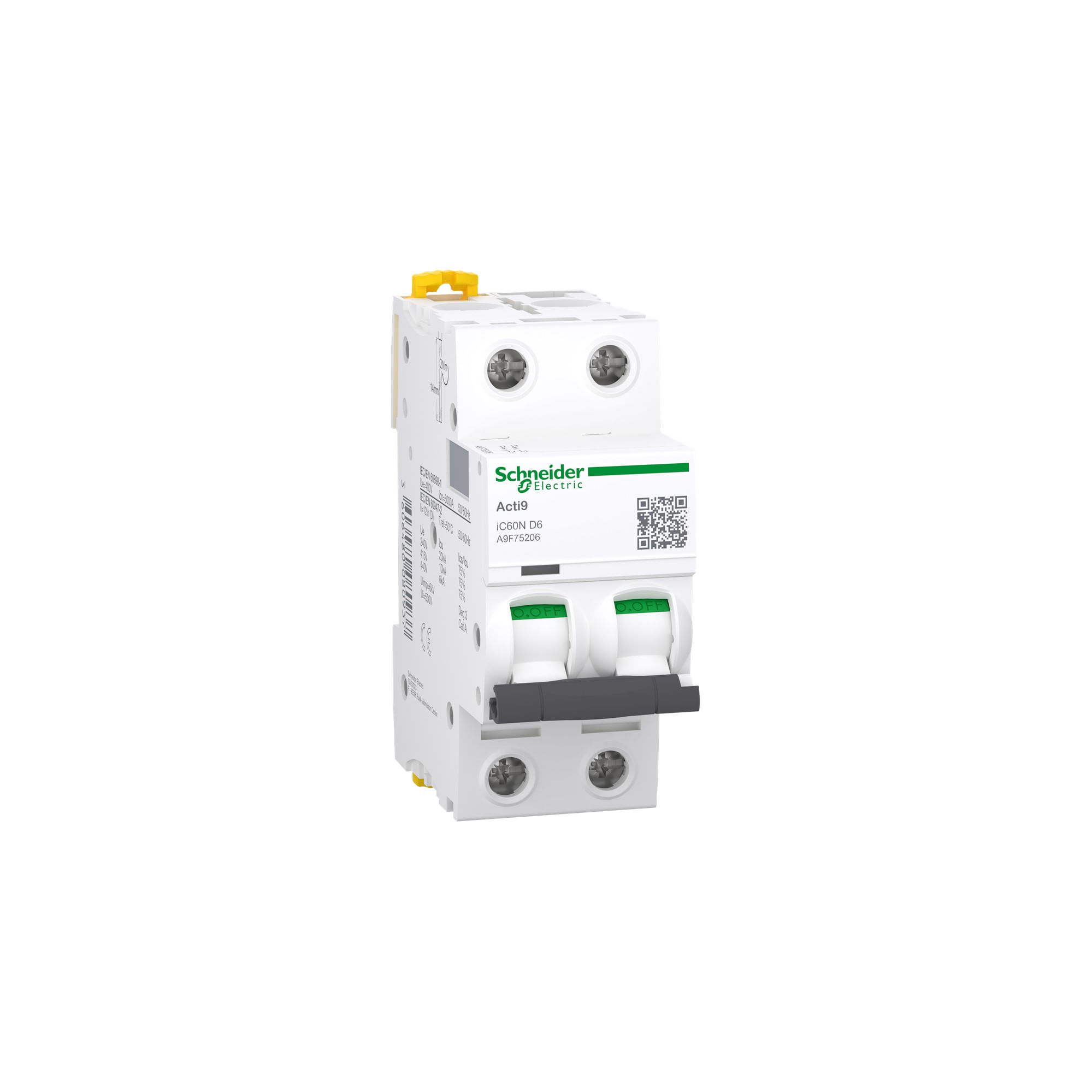 INTERRUPTOR TERMOMAGNETICO ACTI 9 IC60N, 2P, 6A, CURVA D, 10KA