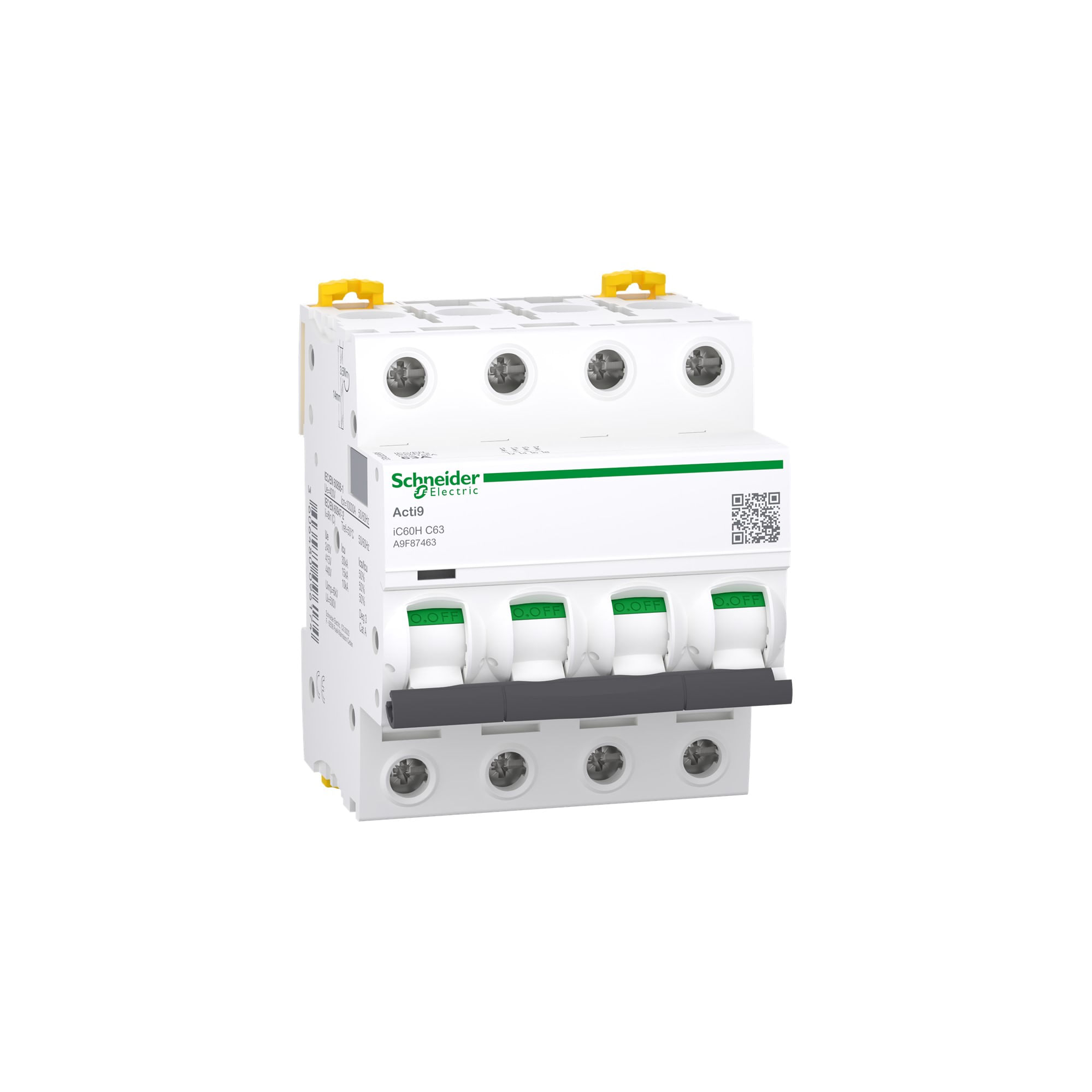 INTERRUPTOR TERMOMAGNETICO ACTI 9 IC60H, 4P, 63A, CURVA C, 15KA