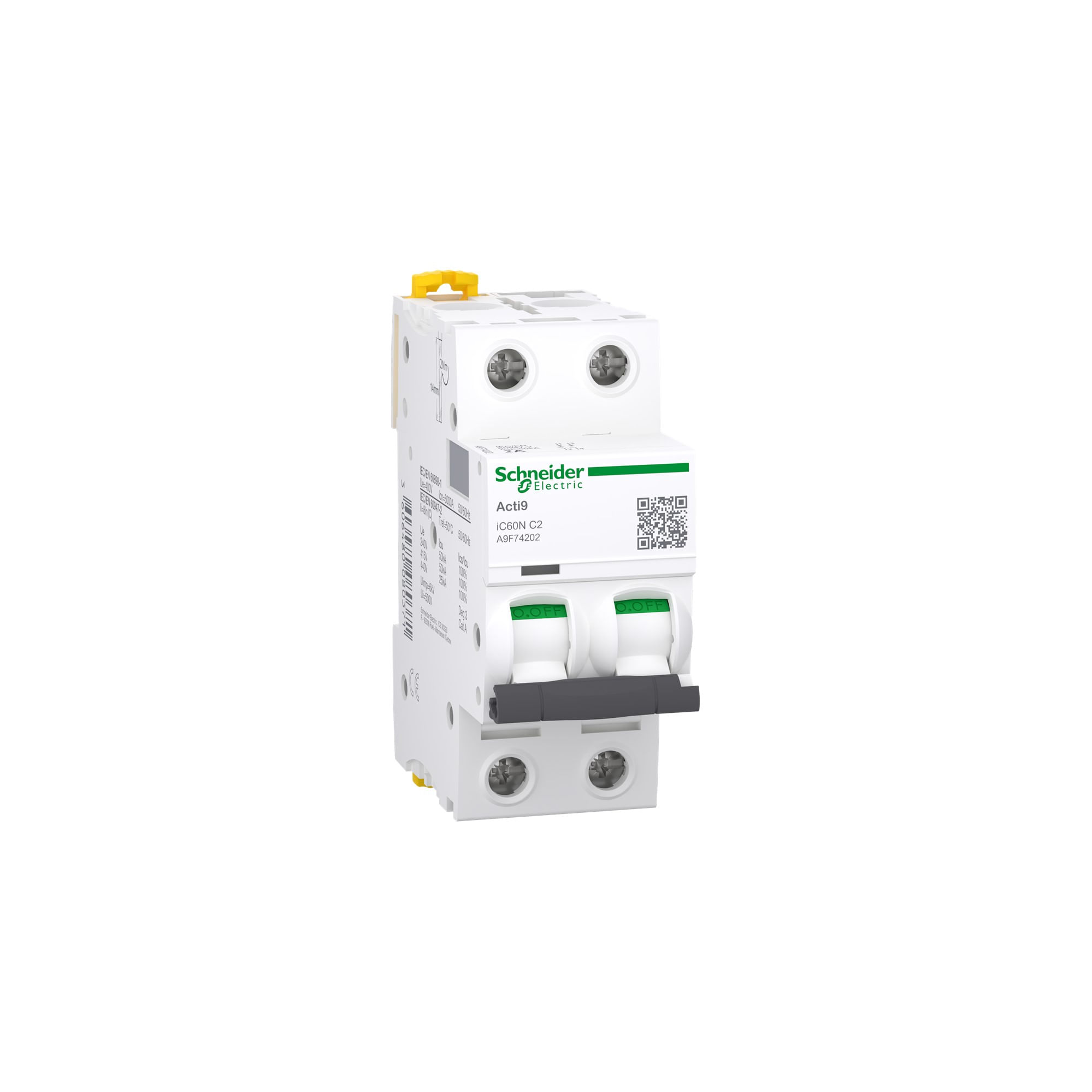 INTERRUPTOR TERMOMAGNETICO ACTI 9 IC60N, 2P, 2A, CURVA C, 10KA